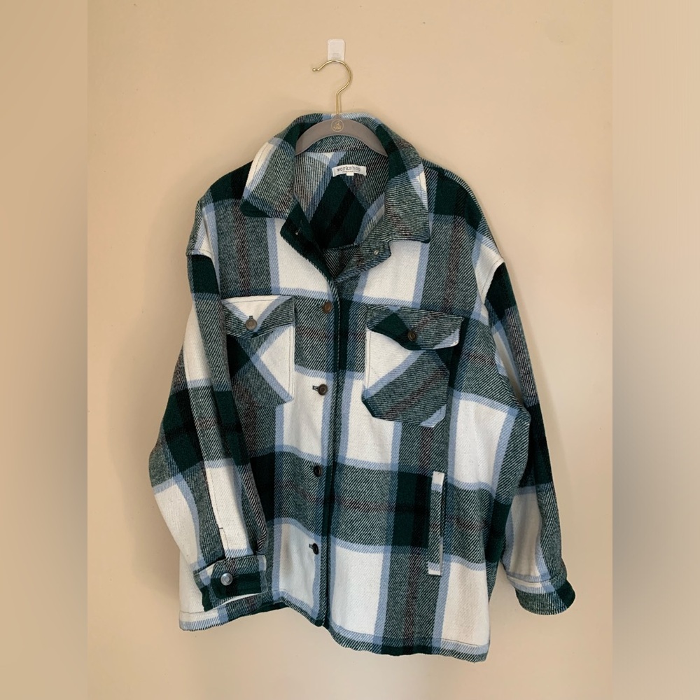 Workshop Republic Clothing Plaid Jacket - Green, White, blue